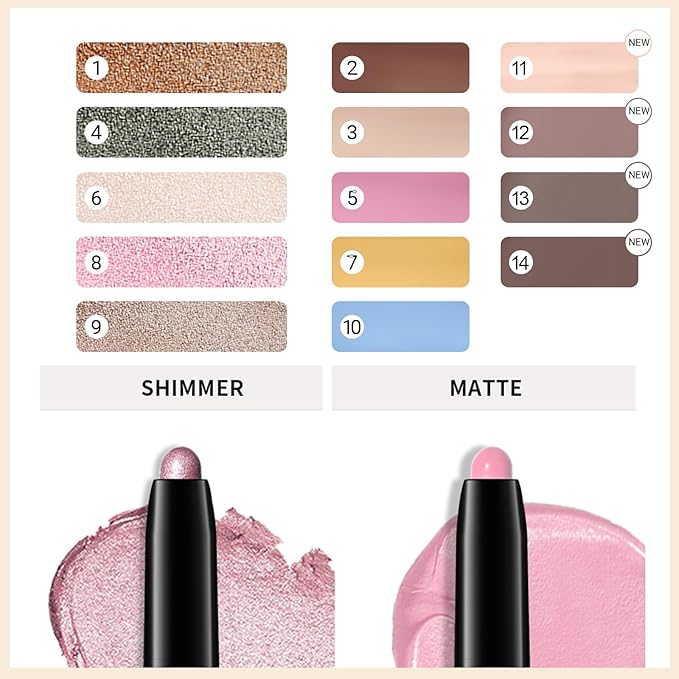 Erinde Waterproof Cream Eyeshadow Stick, Light Champagne Beige Shimmer Eye Shadow Sticks, Cream to Powder Eyeshadow Crayon, Buildable Blendable Long-Lasting Eye Shadow Stick, Vegan & Cruelty-Free, 06