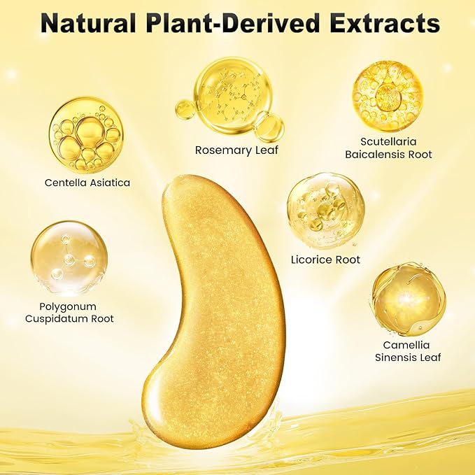 Under Eye Patches (48 Pairs) - 24K Gold Eye Masks Enriched with Abundant Collagen for Dark Circles, Puffiness, Smooth Fine Line, Nourish Skin Gifts for Women - Vegan & USA Tested