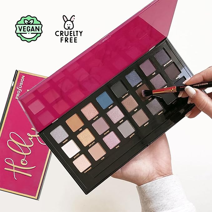 Profusion Cosmetics Hollywood 24 Shade Eyeshadow Palette – Highly Pigmented Matte & Shimmer Shades with Dual-Ended Brush, Vegan & Cruelty-Free