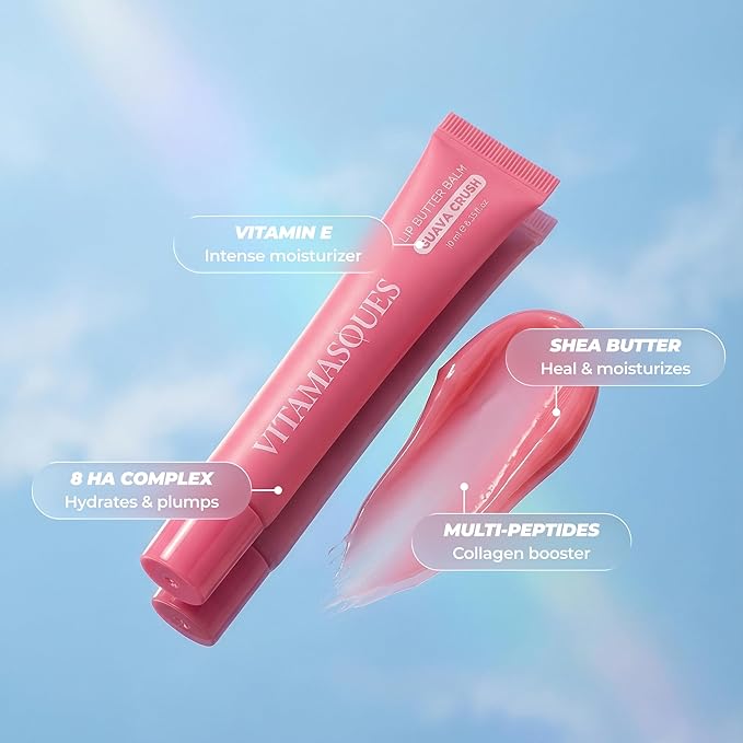 Vitamasques Lip Butter Balm - Guava Crush, Korean Lip Balm - Peptide Lip Treatment - Lips Balm Hydrating - Light Tinted Lips balm - Made in Korea - 0.33 fl.oz