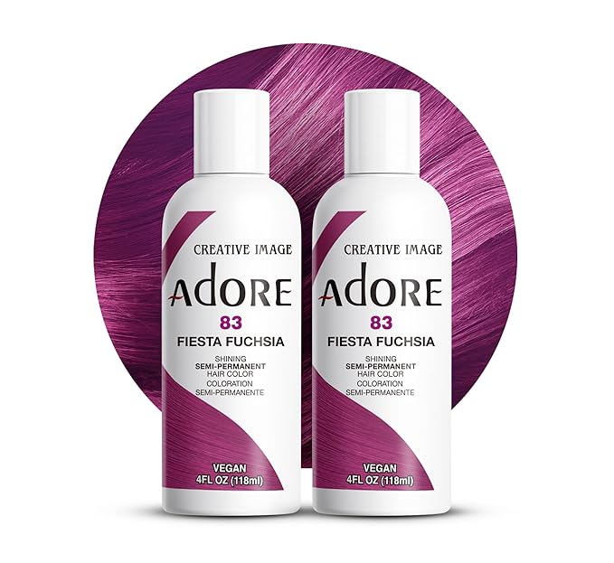 Adore Semi Permanent Hair Color (083 Fiesta Fuchsia) (2 Pack) | Vegan & Cruelty-Free Purple Hair Dye | No Ammonia, No Peroxide, No Alcohol | 4 Fl Oz