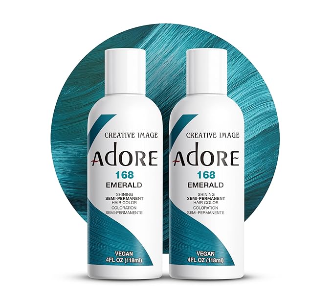 Adore Semi Permanent Hair Color (168 Emerald) (2 Pack) | Vegan & Cruelty-Free Green Hair Dye | No Ammonia, No Peroxide, No Alcohol | 4 Fl Oz