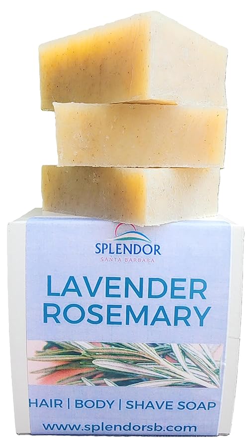 Splendor Lavender Rosemary Essential Oil Bar Soap – Handmade, Vegan, Natural, Cold Process Soap for Hair, Body & Beard – Aromatherapy Bar with Moisturizing Oils for Men & Women