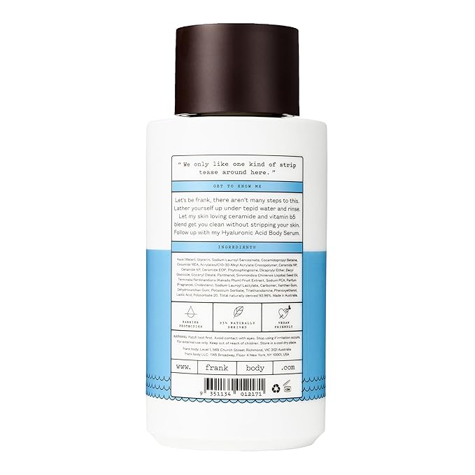 frank body Ceramide Barrier Body Wash | Deeply Hydrates & Soothes Dry, Irritated Skin | With Ceramides, Panthenol & Jojoba Oil | Vegan & Cruelty-Free | Peach Scent | 250ml/8.45 fl oz