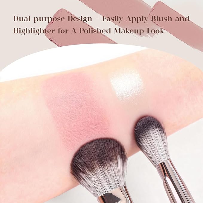 2PCS Makeup Brush Set: Angled Bronzer Brush + Blush Brush for Cheeks, Vegan Soft Bristles for All Cosmetics