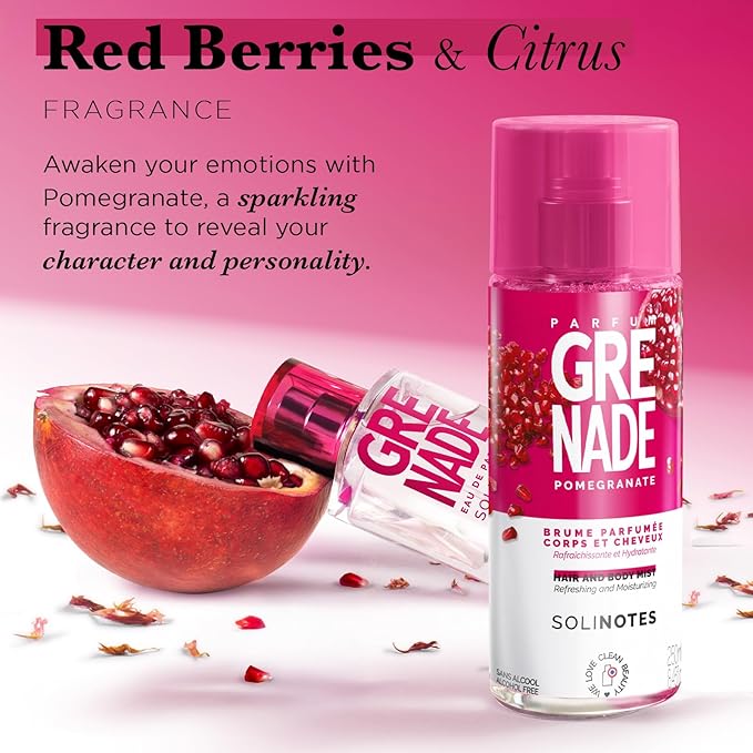 Solinotes Pomegranate Body Mist–Alcohol-Free, Long-Lasting Fragrance Spray with Pomegranate, Fruity Citrus Scent – Clean, Cruelty-Free Hair & Body Perfume Spray for Women (8.45 Fl Oz)