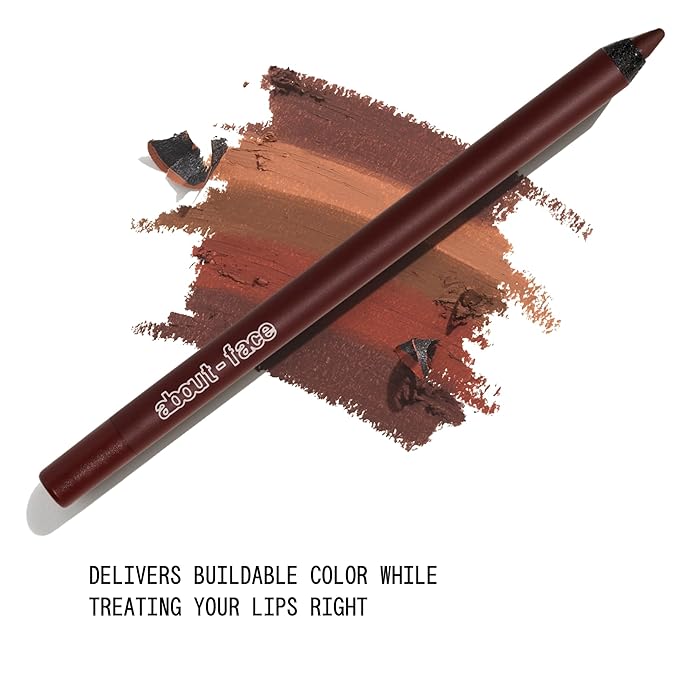 about-face Matte Fix Lip Pencil Smoked – Long-Wear, Creamy Matte Lip Liner with Hyaluronic Acid & Vitamins C & E – Vegan, Cruelty-Free, Clean Beauty – 0.042 oz (Plum Brown)
