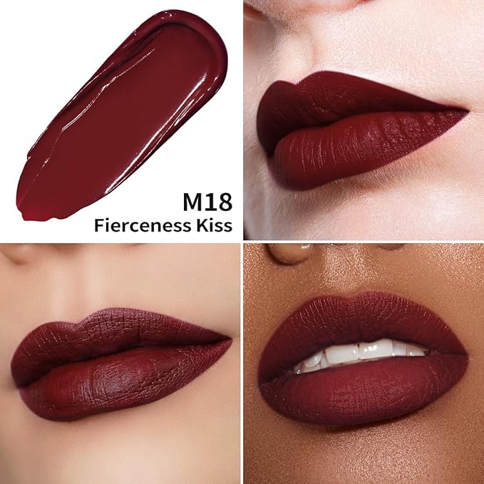 Oulac Dark Red Lipstick Matte for Women, Long Lasting Lipsticks Smudgeproof Dark Liquid Lipsticks, Waterproof Lip Stain, No Transfer, Vegan & Cruelty-Free M18
