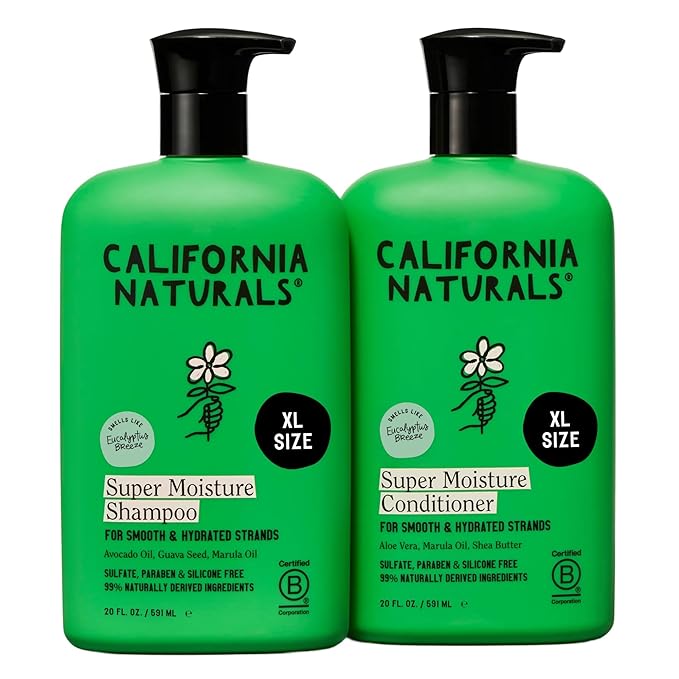 California Naturals Eucalyptus Breeze Moisture Shampoo and Conditioner Set for Dry Damaged Hair, Hydrating, Scalp & Hair Care, Natural, Vegan, Cruelty, Paraben & Sulfate Free, Color Safe, 20 fl oz