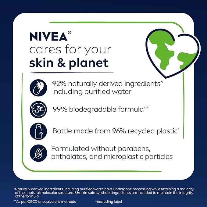NIVEA MEN Fresh Wave Body Wash with Menthol, Refreshing Scent, 3-in-1 Men's Body Wash, Face and Hair, Paraben Free, Vegan Formula, 16.9 Fl Oz Bottle, Pack of 3