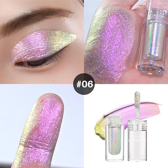 CHARMACY Multichrome Glitter Liquid Eyeshadow, Chameleon Shifting Color, Holographic Metallic Eyeshadow, Long-Lasting Wear, Vegan Eye Topper for Party, Daily Makeup #06