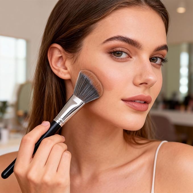 2PCS Makeup Brush Set: Angled Bronzer Brush + Blush Brush for Cheeks, Vegan Soft Bristles for All Cosmetics