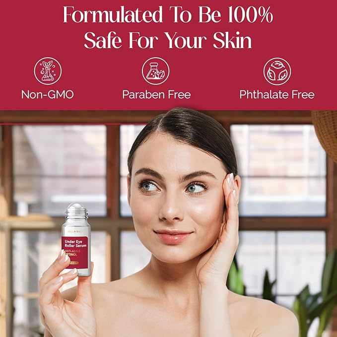 Bella Beauty Retinol Under Eye Serum – Firming & Smoothing Roller for Puffiness & Dark Circles – Dermatologist Tested, Anti-Aging Korean Skin Care – Vegan, Clean Beauty, Non-GMO – Pack of 2