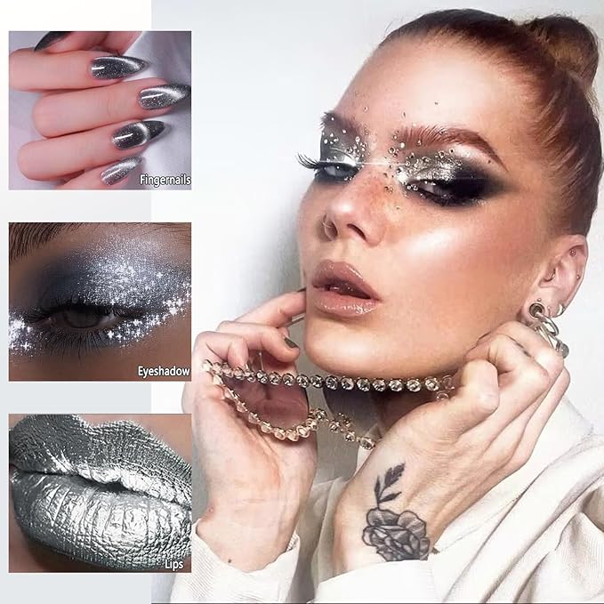 Silver Glitter Eyeshadow Single, High Impact Gray Silver Sparkle Eyeshadow for Smokey Eyes, Blendable Pigmented Long Lasting Metallic Eye Shadow, Shiny Minerals Pressed Powder Eye Glitter, Vegan #11H