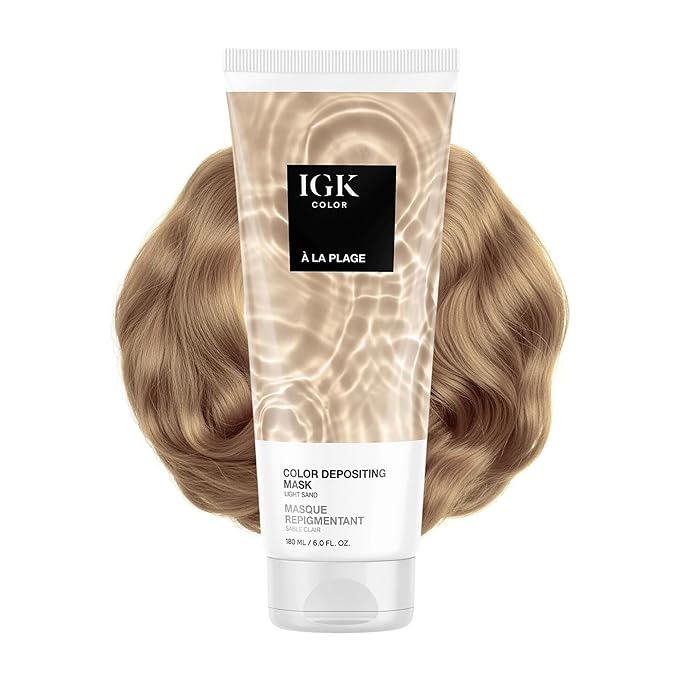 IGK A La Plage Color Depositing + Conditioning Mask | Light Sand - Golden Honey Tones | Hydrating Semi-Permanent Gloss Toner Treatment