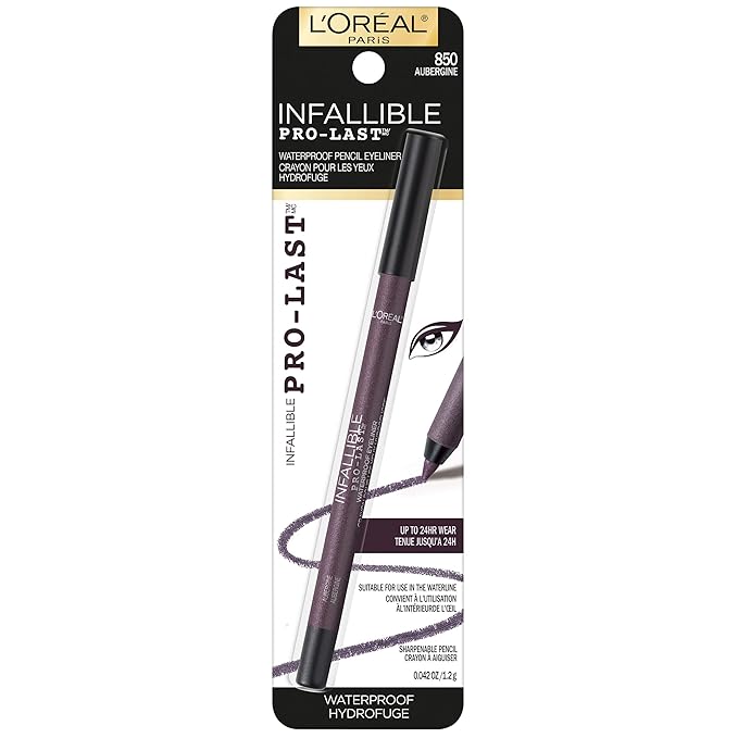 L'Oreal Paris Makeup Infallible Pro-Last Pencil Eyeliner, Waterproof and Smudge-Resistant, Glides on Easily to Create any Look, Aubergine, 0.042 oz.