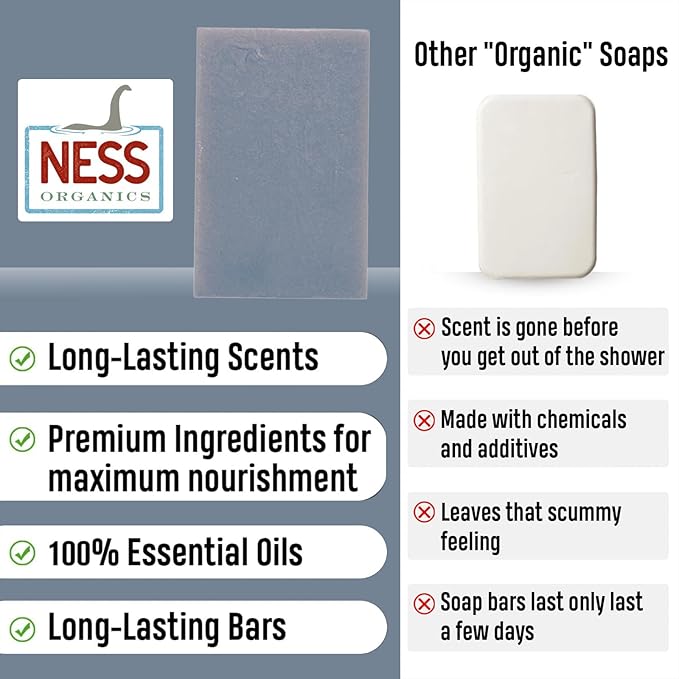 Ness Mens Soap Bar - Waves Scent - Natural Soap For Men - Mens Bar Soap With Organic Ingredients & Essential Oils - Moisturizing Bar Soap - Handmade In The USA, Cruelty Free, Vegan - 3 Pack
