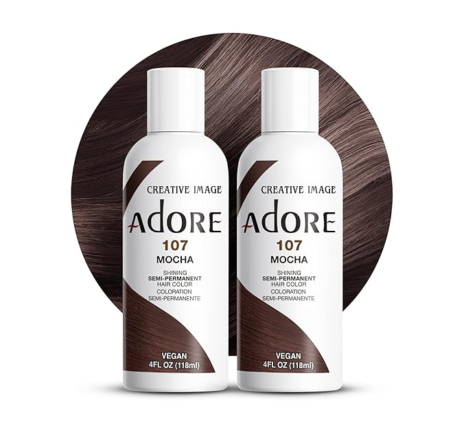 Adore Semi Permanent Hair Color (107 Mocha) (2 Pack) | Vegan & Cruelty-Free Brown Hair Dye | No Ammonia, No Peroxide, No Alcohol | 4 Fl Oz