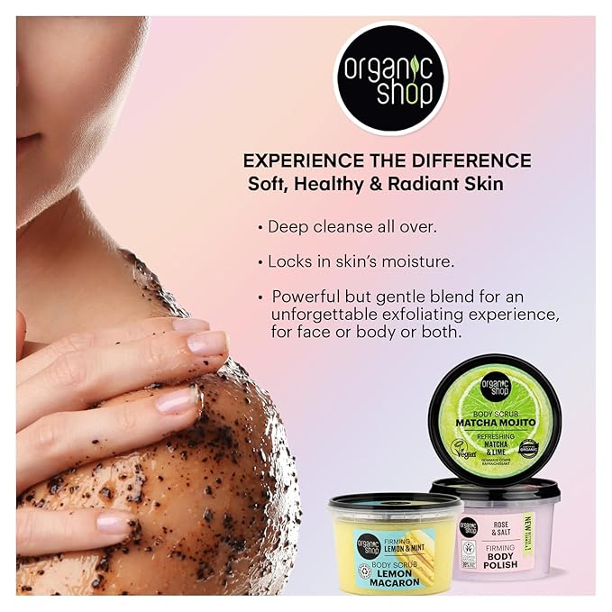 Organic Shop Honey Salt & Juniper Hydrating & Exfoliating Body Scrub, 100% Vegan & Organic, Daily Exfoliant, Detox & Moisturizer, Body, Face, Hand & Foot, Intensive Care & Skin Toning. 250ml