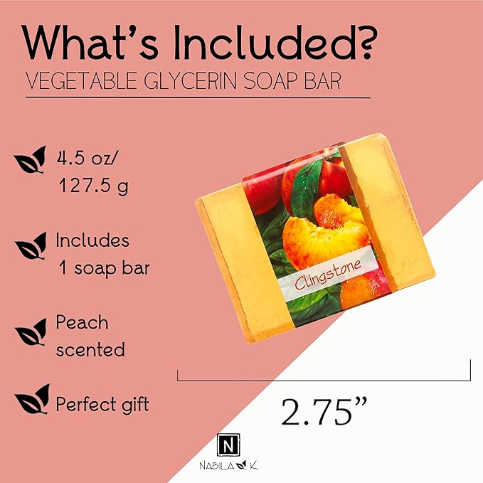 Glycerin Bar Soap Clingstone Scent - Natural, Vegan-Friendly, Hypoallergenic - Moisturizing and Hydrating with 100% Vegetable Glycerin - Sulfate-Free, Paraben-Free, Chemical-Free - 4.5 oz