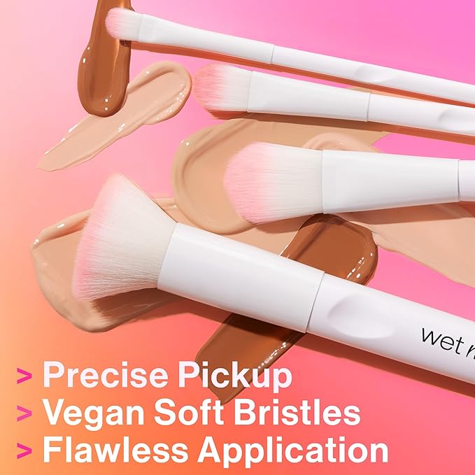 wet n wild Foundation Brush, Densely-Packed Synthetic Fiber Bristles for Liquid, Cream & Powder, Ergonomic Handle for Comfortable Control (Pack of 2)