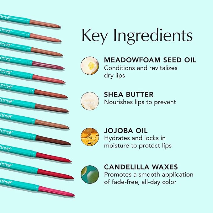 Thrive Causemetics Lip Filler Long-Wearing + Plumping Lip Liner, Shea Butter Hydrating Lip Plumper Retractable Lip Liner Pencil, Built In Sharpener, Vegan & Cruelty Free, Ebony (Fuchsia Pink)