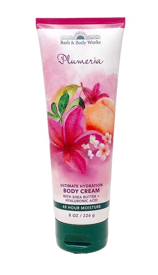 Bath & Body Works Plumeria- Trio Gift Set - Body Cream, Body Wash and Body Lotion with a Wild Jasmine Bar Soap.