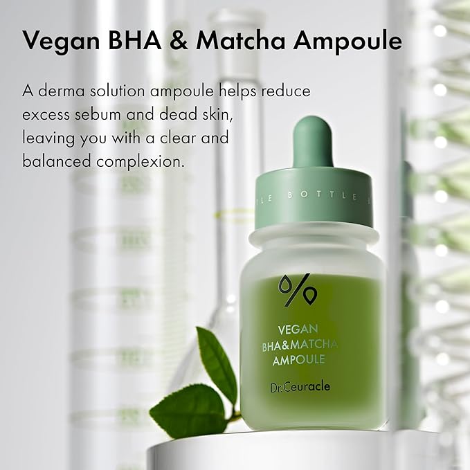 Dr.Ceuracle Vegan BHA & Matcha Ampoule - Gentle Exfoliating Facial Serum, Salicylic Acid for Pores and Sebum Treatment, Korean Skincare for Stocking Stuffers (30ml / 1.01 fl. oz.)