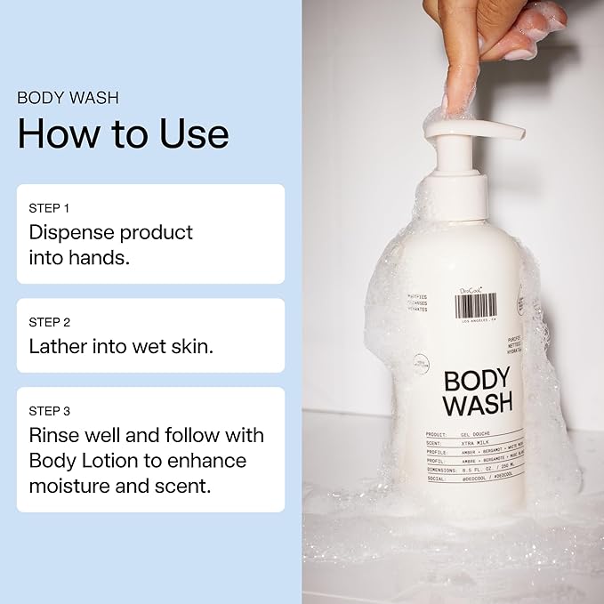 DedCool Body Wash | Xtra Milk | Shea Butter, Aloe & Snow Mushroom | Hydrating, Non-Toxic, Vegan | Bergamot, White Musk & Amber | 8.5 fl oz