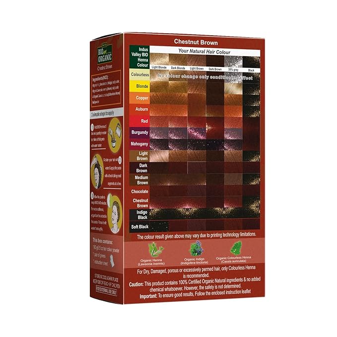 Indus Valley Bio Organic Natural Henna Hair Color For Grey Hairs -100gm (Chestnut Brown)