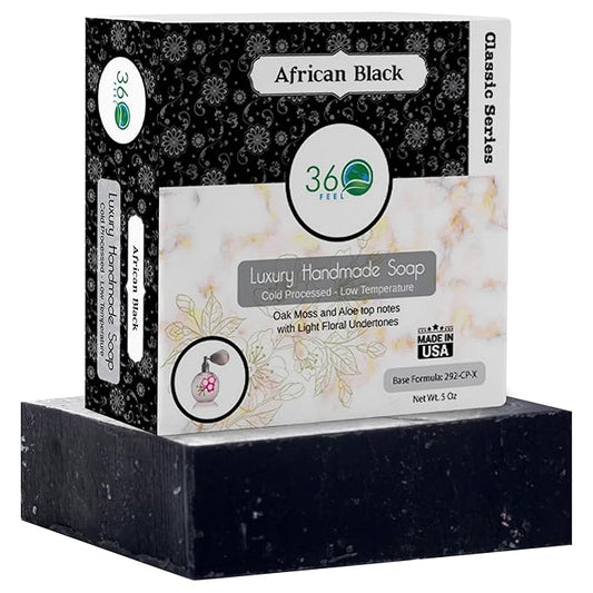 360Feel African Black Soap - Made in The USA - Castile Handmade, All-Natural, Cold-Processed - Infused with African Black Soap and a Soothing Scent - Rich, Creamy Lather (5 oz)