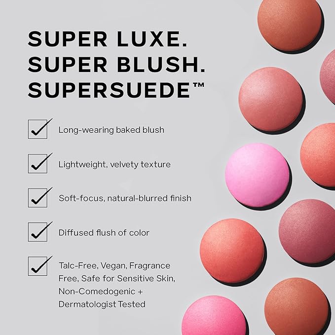Saie SuperSuede Baked Blush - Talc-Free Powder Blush for Cheeks Infused with Hyaluronic Acid, Glycerin + Squalane - Hydrating Face Makeup for a Natural, Diffused Flush of Color - Amore (0.1 Ounce)