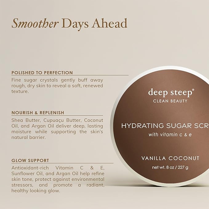 Deep Steep Sugar Scrub, Lilac Blossom, 8 oz – Exfoliating Body Scrub with Organic Coconut Oil, Shea Butter & Argan Oil – Vegan, Clean Beauty, Smooth, Soft & Nourished Skin
