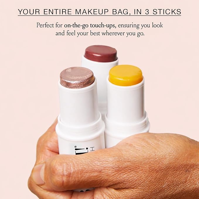 Boomstick Trio ® Color 3 Pack Cream Blush Makeup, Color Blush Stick, Highlighter Stick & Moisturizer for Cheeks, Eyes & Lips, Blendable Vegan Boom Sticks by Cindy Joseph for Older Women, BOOM Beauty