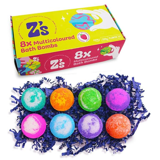 8 x Bath Bombs Value Women's Set, Handmade, Moisturising, Vegan & Cruelty Free, Beauty Spa Gift Set, Bath Fizzers, for Women, Girls, Her, Girlfriend