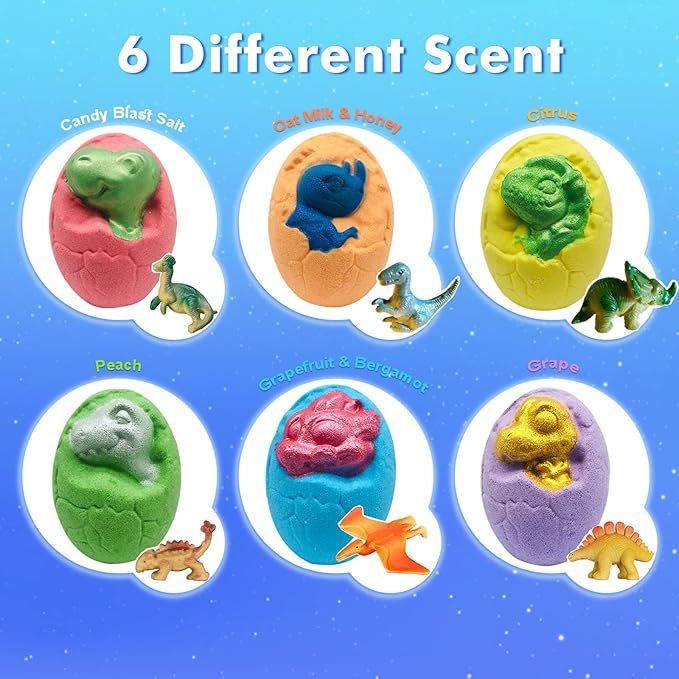 Bath Bombs for Kids - XL Dino Eggs Bath Bomb with Surprise Toys Inside, Kids Bath Bomb Gift Set, Natural Bubble Bath, Dinosaur Bathbombs Birthday Gift for Boys Girls, Christmas Stocking Stuffers Gift
