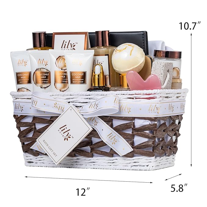 Mothers Day Gifts for Women - Luxurious 28Piece Coconut Vanilla Spa Gift Set Body Care Collection, Bath & Body Basket Gift Set for Valentines Day, Birthday, Christmas Gifts Self Care Gift