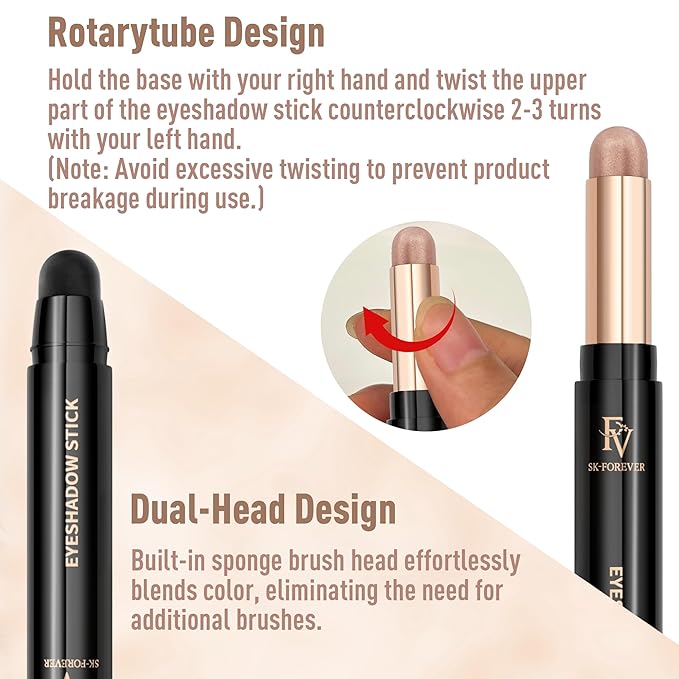 FV Waterproof Eyeshadow Stick Duo,Long-Lasting Cream Eye Shadow Makeup Sets, High Pigmented Eyeshadow Pencil with Matte & Shimmer Finish, Natural Look (Vanilla & Champagne)