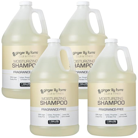 Ginger Lily Farms Club & Fitness Moisturizing Shampoo for All Hair Types, 100% Vegan & Cruelty-Free, Fragrance Free, 1 Gallon (Pack of 4)