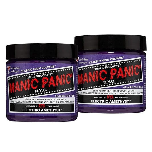 MANIC PANIC Classic Electric Amethyst Semi Permanent Hair Color - Bright Purple Hair Dye for Women & Men That Lasts 4-6 Weeks - Vegan, Ammonia & Cruelty-Free - Create & Mix Custom Shades (4oz / 2pk)