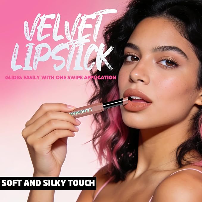 Jolilab 2Pcs Velvet Matte Lipstick Nude Matte Soft Dark Color Stick High Pigmented Long-Lasting Waterproof Lip Stick Lip Balm Beauty Cosmetics Gift for Women(#07+08)
