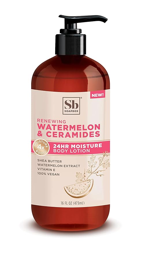 Soapbox Body Lotion, Watermelon & Ceramides Body Lotion for Dry Skin, Plump and Hydrate with Ceramides, Moisturizer for Women, Men, Vegan & Cruelty Free Skin Care, 3 Pack, 16 oz each