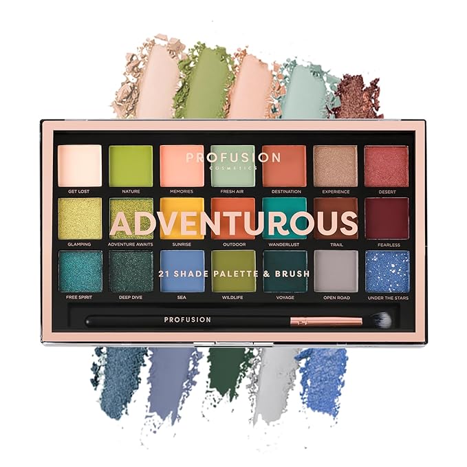 Profusion Cosmetics 21 Shades Eyeshadow Palette with Brush – Blendable Matte, Shimmer & Metallic Shades in Bold Neutrals and Vibrant Hues, Travel-Friendly Makeup Kit for Women & Teens