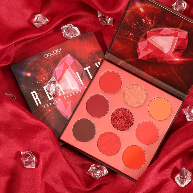 docolor Eyeshadow Palette 9Colors Red Eyeshadow Gemstone Shadow Palettes Highly Pigmented Mattes Shimmers Naked Smokey Glitter Cream Colorful Powder Blendable Long Lasting Waterproof Makeup Palette