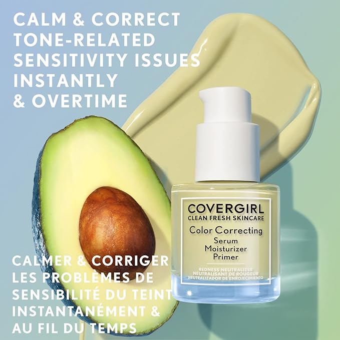 COVERGIRL Clean Fresh Color Correcting Serum â€“ Moisturizer, Face Primer, Skincare, Vegan Formula â€“ Light, 30ml (1.0 fl oz)