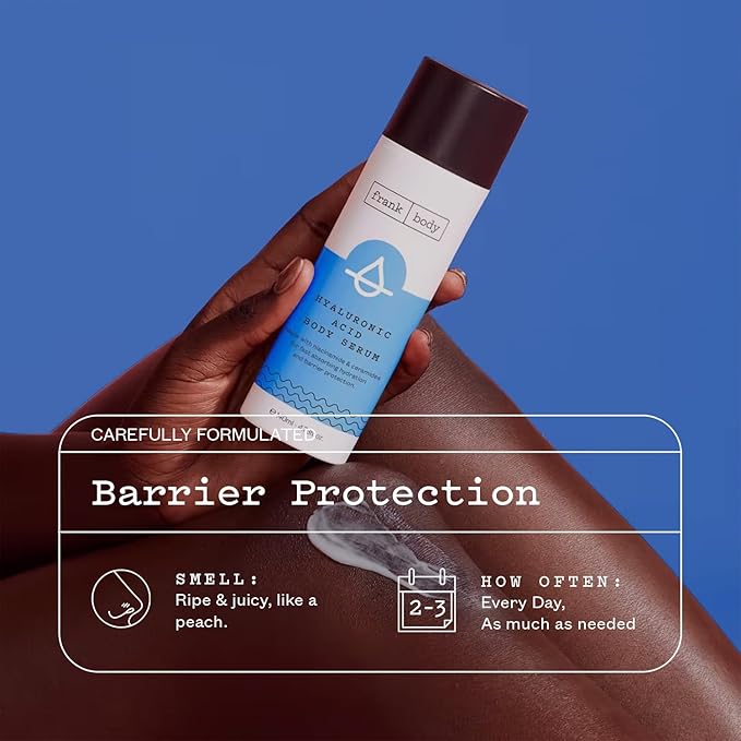 Frank Body Hyaluronic Acid Body Serum | Hydrates & Strengthens Skin Barrier | Lightweight, Fast-Absorbing | With Niacinamide 3%, Ceramides & Hyaluronic Acid | Vegan & Cruelty-Free | Peach Scent |140ml