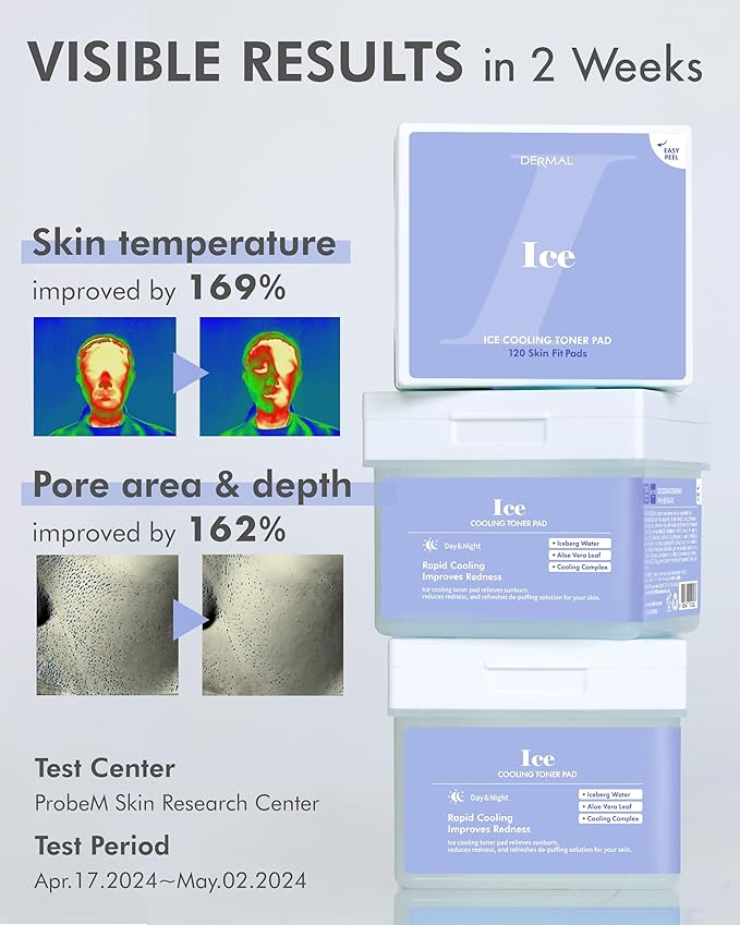 DERMAL Ice Cooling Soothing Toner Pad 120 Count Bulk, Korean Aloe Vera Hydrating Jelly Pad with Menthol Peppermint Xylitol, Centella CICA Calming After Sun Skin Prep with Tongs, Vegan