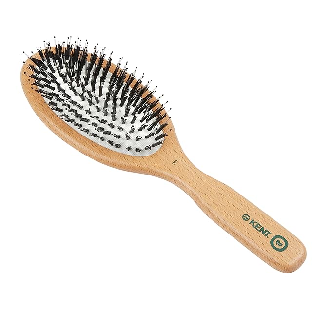 Kent V01 Vegan Boar Bristle Hair Brush with Nylon Pins, Organic Hair Brush for Styling and Detangling, Paddle Brush Ideal for All Hair Types (Large)
