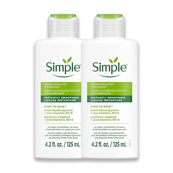 Simple Kind To Skin Replenishing Rich Moisturizer - Face Cream Nourishes and Hydrates - Face Moisturizer with Niacinamide, Vitamins B5 and E - 2 pc