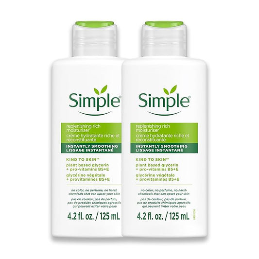 Simple Kind To Skin Replenishing Rich Moisturizer - Face Cream Nourishes and Hydrates - Face Moisturizer with Niacinamide, Vitamins B5 and E - 2 pc